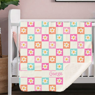 Cute Daisy Chequerboard Simple Colourful Sherpa Blanket