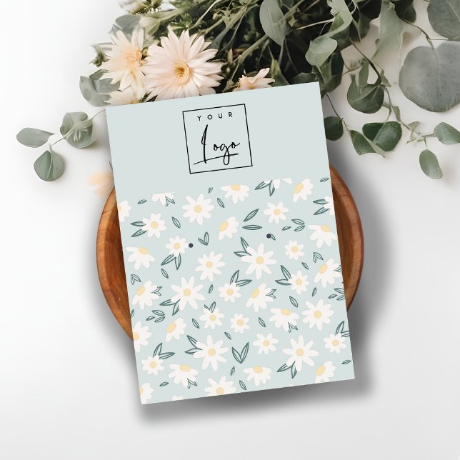 Cute Daisy Floral Aqua Blue Logo Earring Holder Business Card (Creator Uploaded)