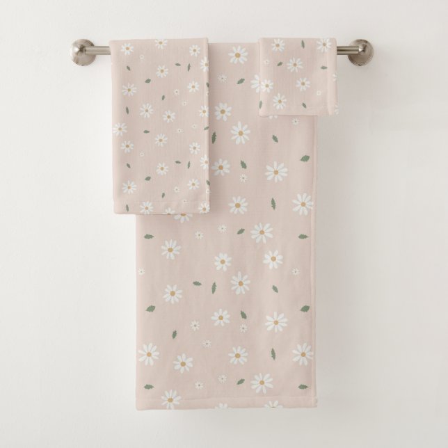 Cute Daisy Floral Blossoms & Greenery Girl Nursery Bath Towel Set (Insitu)
