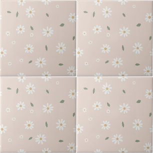Cute Daisy Floral Blossoms & Greenery Girl Nursery Ceramic Tile