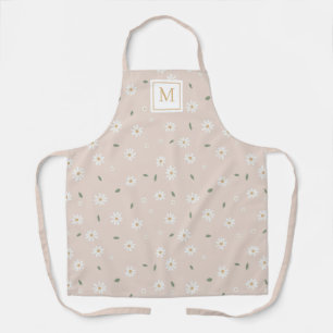 Cute Daisy Floral Blossoms & Greenery Monogram Apron