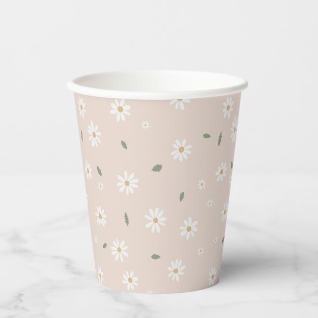 Cute Daisy Floral Blossoms & Greenery Paper Cups (Front)