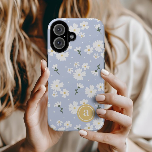 Cute Daisy Floral Custom Monogram iPhone 16 Case (Creator Uploaded)
