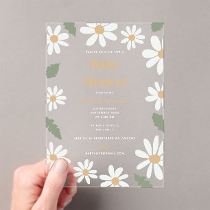 Cute Daisy Flower Baby Shower Girl Pink Acrylic Invitations
