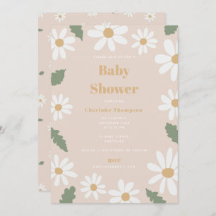 Cute Daisy Flower Baby Shower Girl Pink Invitation