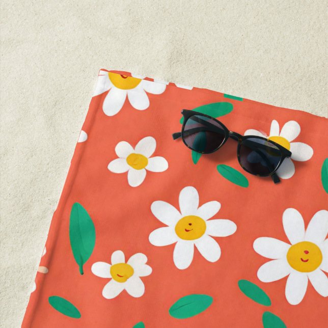 Cute Daisy Flower Botanical pattern school girly Beach Towel (In Situ)