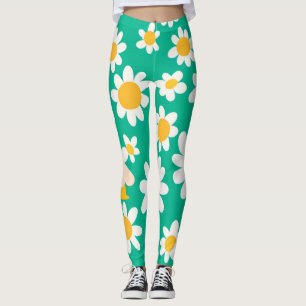 Cute Daisy Flower Botanical pattern school girly Leggings