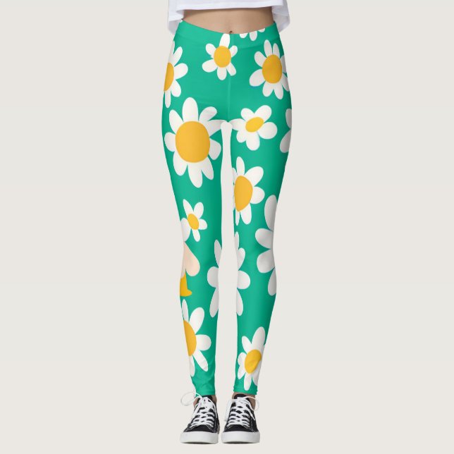 Cute Daisy Flower Botanical pattern school girly Leggings (Front)