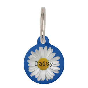 Cute Daisy Flower Name Blue Pet ID Tag