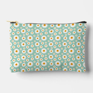 Cute Daisy Flower Pattern On A Blue Green Accessory Pouch