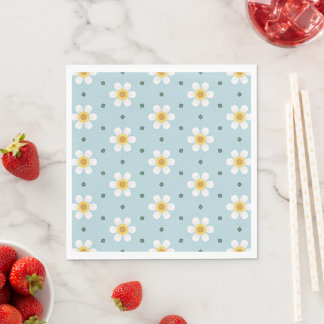 Cute Daisy Flower Pattern on Soft Blue Background Napkin