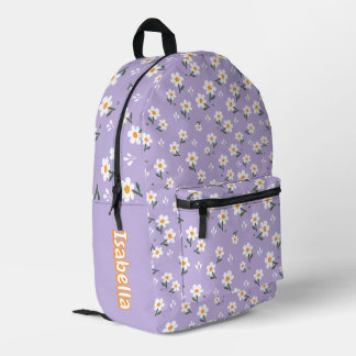 Cute Daisy Flower Pattern Purple School Printed Backpack