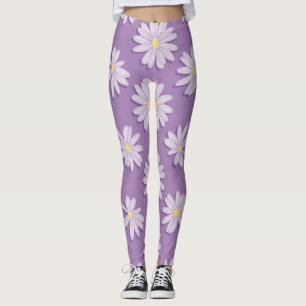 Cute Daisy Flower Print Casual Floral Leggings