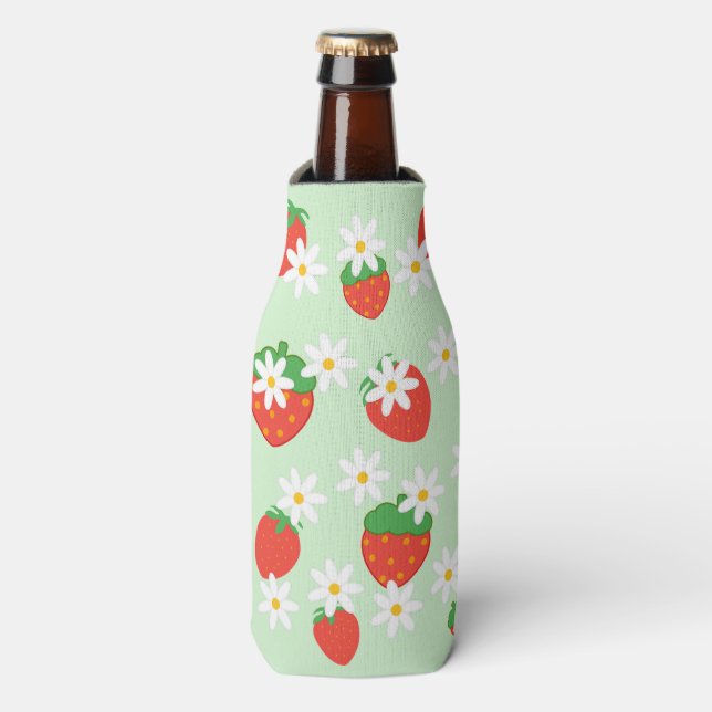 Cute Daisy Flower strawberry Christmas Pattern  Bottle Cooler (Bottle Front)