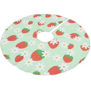 Cute Daisy Flower strawberry Christmas Pattern  Brushed Polyester Tree Skirt