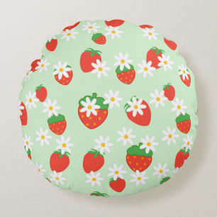Cute Daisy Flower strawberry Christmas Pattern  Round Cushion