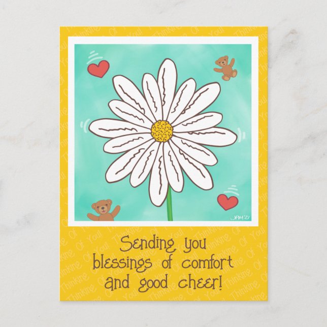 Cute Daisy Flower With Teddy Bears Get Well Soon Postcard (Front)
