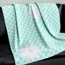 Cute Daisy Flowers Mint Green Gingham Check