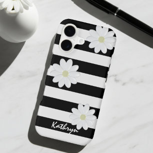 Cute Daisy Flowers Name Black and White Stripe