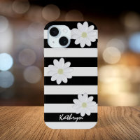 Cute Daisy Flowers Name Black and White Stripe