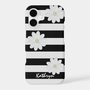 Cute Daisy Flowers Name Black and White Striped