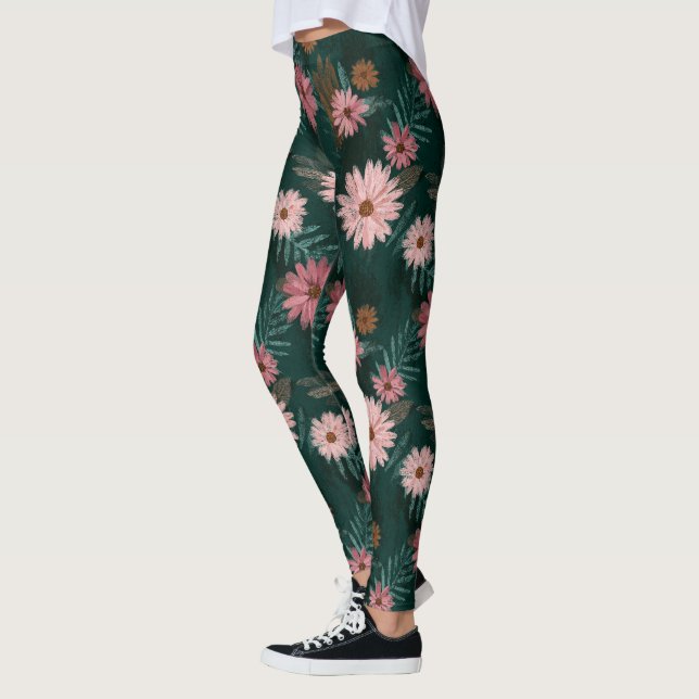 Cute Daisy Inspired Workout Pregnancy Leggings (Left)