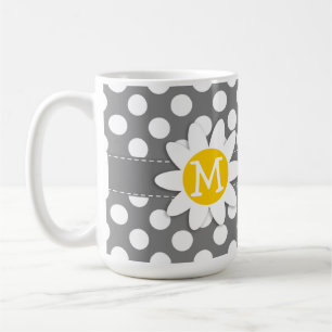 Cute Daisy on Dark Grey Polka Dots Coffee Mug