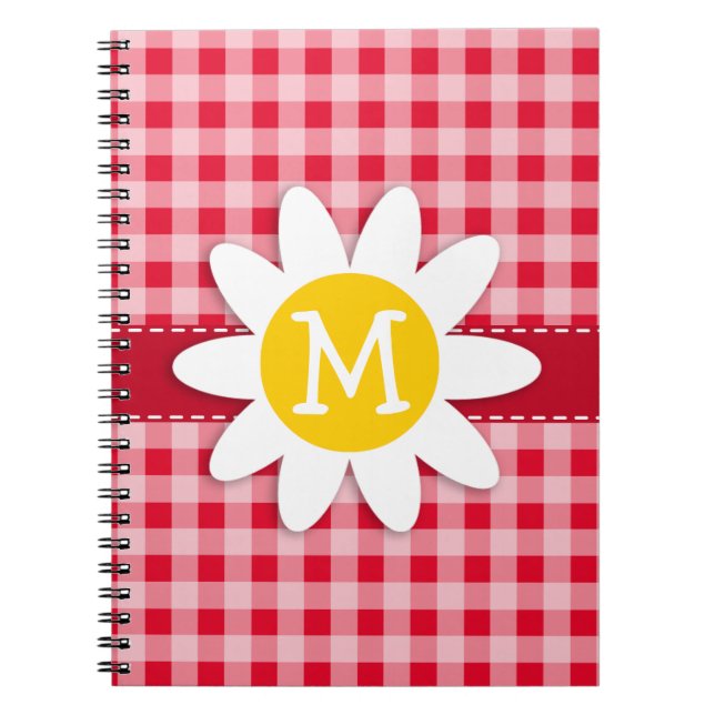 Cute Daisy on Retro Scarlet Red Gingham Pattern Notebook (Front)