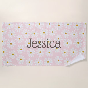 Cute Daisy Patter Custom Name Beach Towel