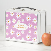 Cute Daisy Pattern on Lilac Metal Lunch Box