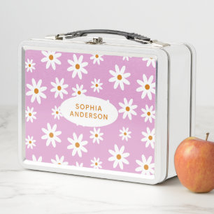 Cute Daisy Pattern on Lilac Metal Lunch Box