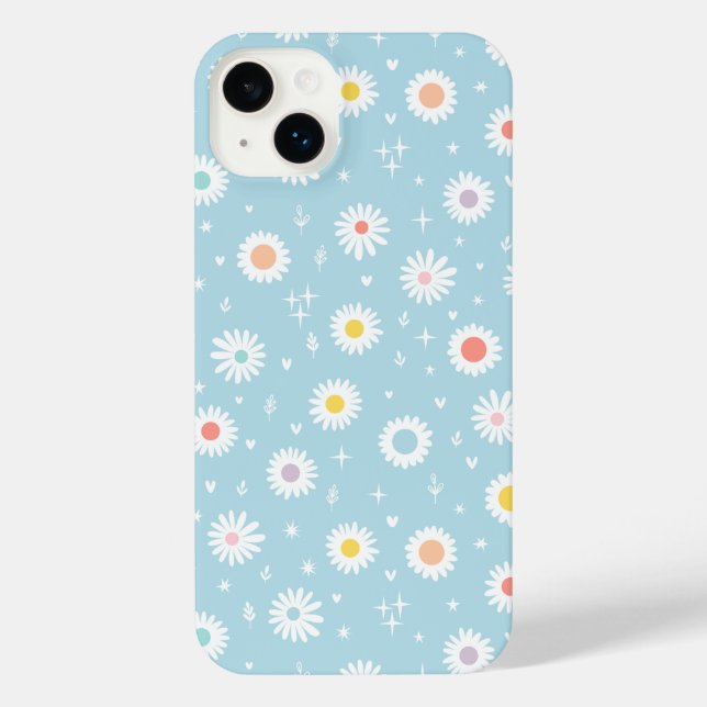 Cute Daisy Pattern– Pastel Blue Floral Aesthetic iPhone Case (Back)
