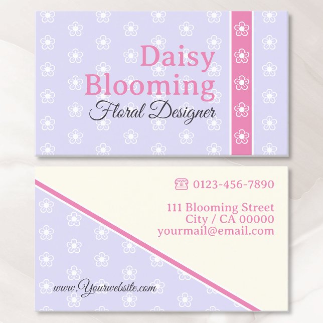 Cute Daisy Pattern Pastel Light Lilac Pink Florist Business Card (Creator Uploaded)