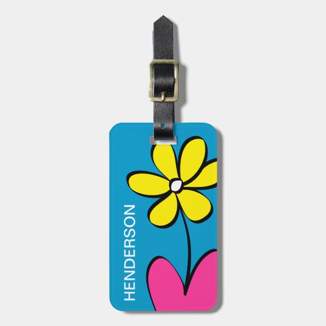 Cute Daisy Personalised Luggage Tag (Front Vertical)