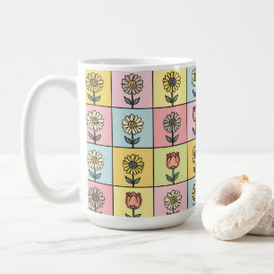 Cute daisy Red Pink Aqua Blue Flowers pattern Birt Coffee Mug