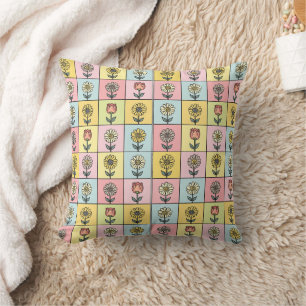Cute daisy Red Pink Aqua Blue Flowers pattern Birt Cushion