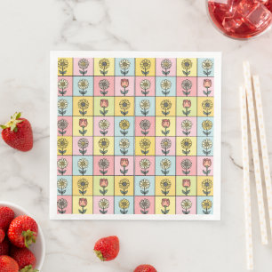 Cute daisy Red Pink Aqua Blue Flowers pattern Birt Napkin