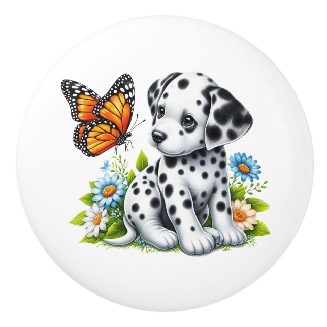Cute Dalmatian/Butterfly friends Ceramic Knob (Front)