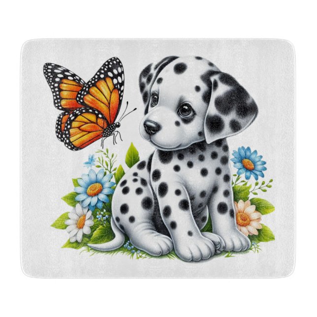 Cute Dalmatian/Butterfly friends Cutting Board (Front)