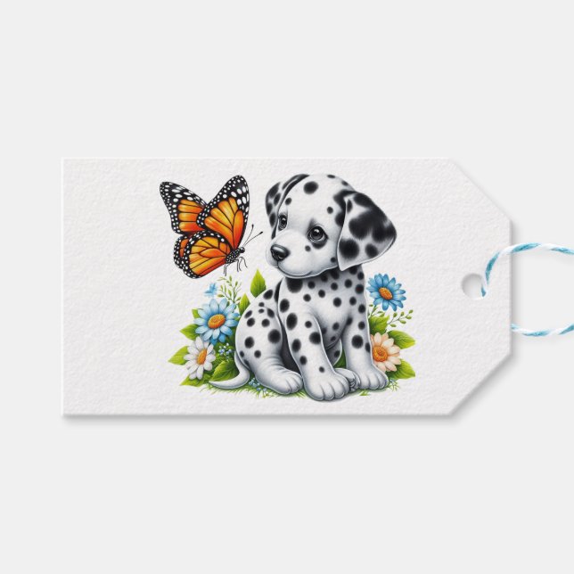 Cute Dalmatian/Butterfly friends Gift Tags (Front (Horizontal))