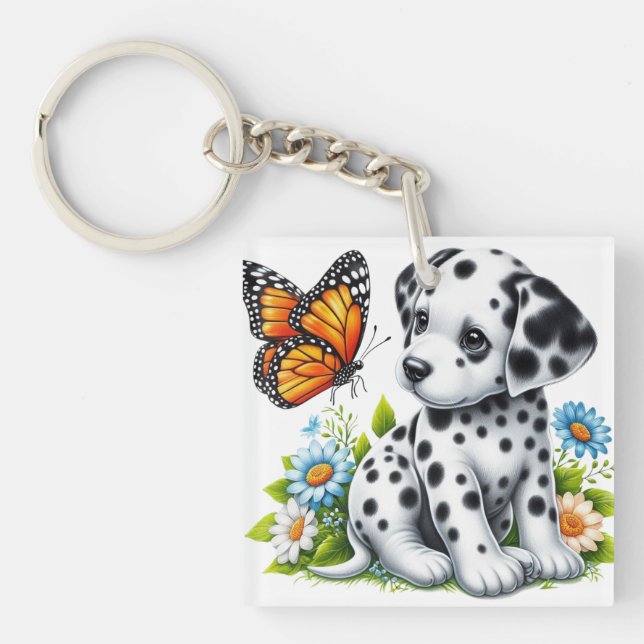 Cute Dalmatian/Butterfly friends Key Ring (Front)