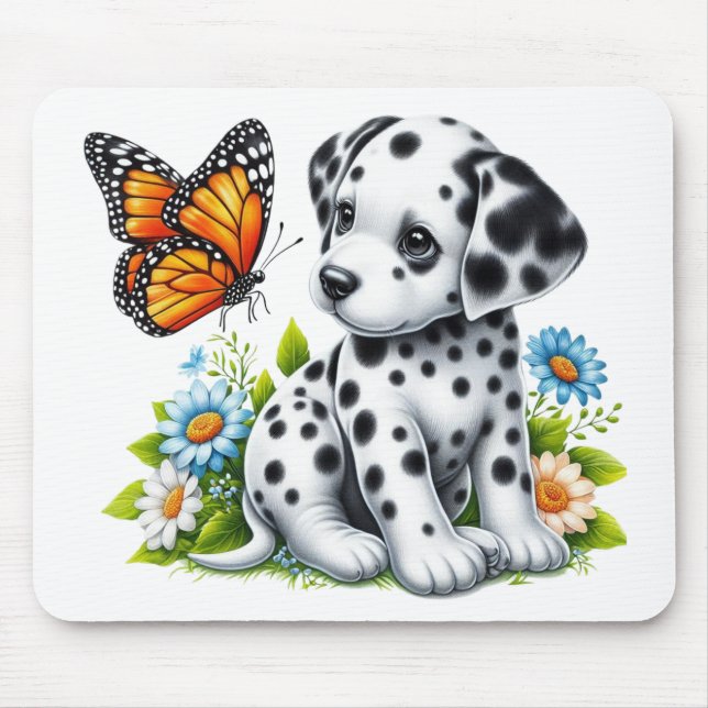 Cute Dalmatian/Butterfly friends Mouse Pad (Front)