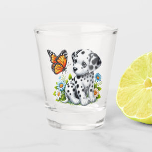 Cute Dalmatian/Butterfly friends Shot Glass