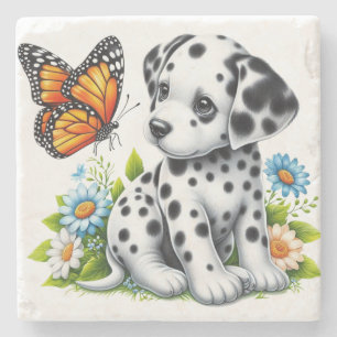 Cute Dalmatian/Butterfly friends Stone Coaster