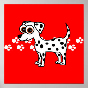 Cute Dalmatian Cartoon Pawprint Poster