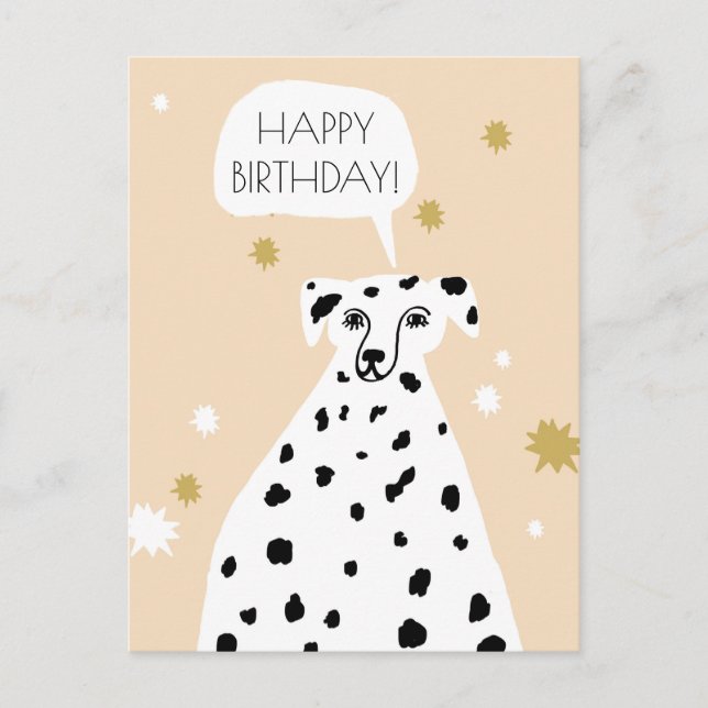 Cute Dalmatian Dog Abstract Happy Birthday Pink Postcard (Front)