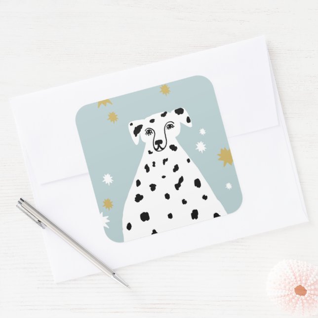 Cute Dalmatian Dog Abstract Illustration Art   Square Sticker (Envelope)