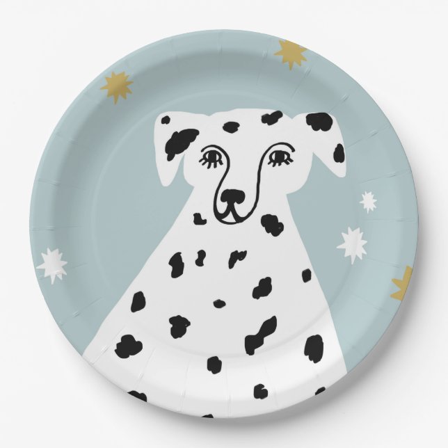 Cute Dalmatian Dog Abstract Illustration Wedding Paper Plate (Front)