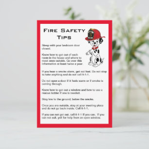 Cute Dalmatian Dog Fire Safety Tips Flat Card