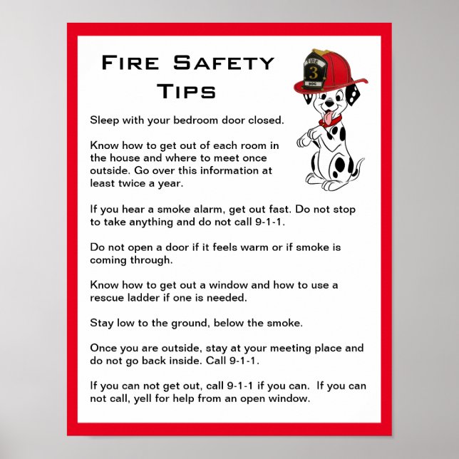 Cute Dalmatian Dog Fire Safety Tips Poster (Front)